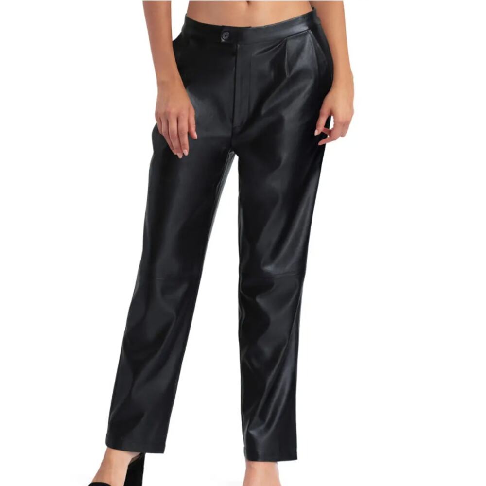 Halston Faux Leather Pleated Pants Medium Trouser Shiny Quiet Academia Baggy